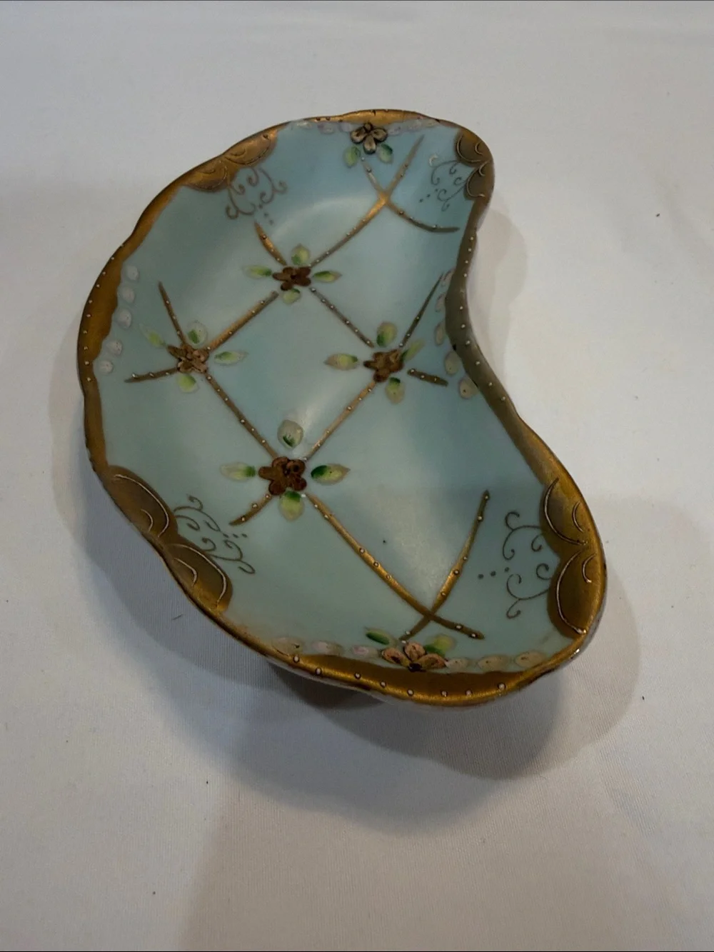 Vintage Decorative Porcelain Dish in Pale Blue with Gold Trim
